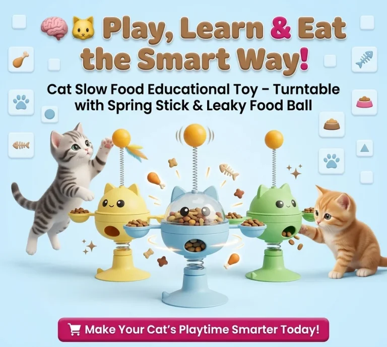 Educational Cat Toy Ball with Slow Feeder, Spring & Spinner – Interactive Puzzle Toy