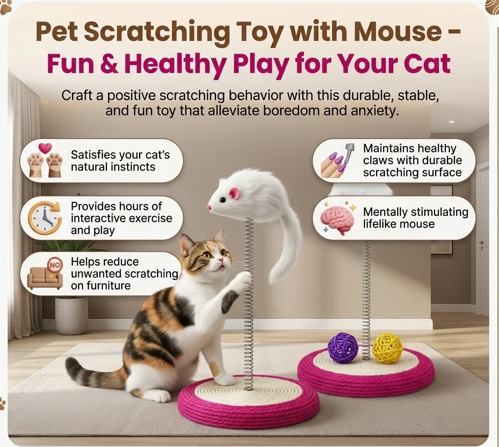 Pet scratching toy featuring a playful mouse design
