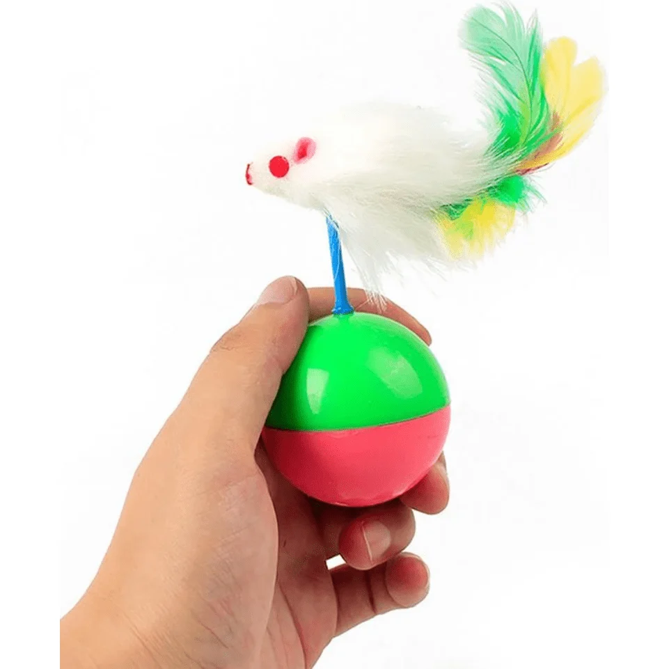 Cat Tumbler Ball Toy with Feather Mouse for Fun Play