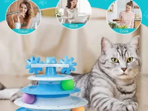 4-Level Cat Tower with Rotating Balls, Colorful Toys & Bell – Interactive Cat Play Toy