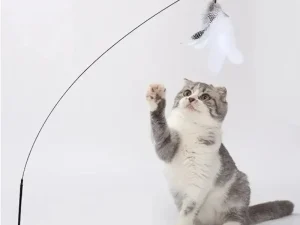 Interactive Cat Toy with Steel Wire, Feathers & Bell – Feather Teaser Wand