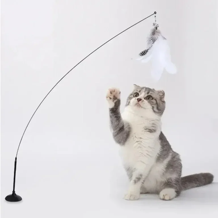 Interactive Cat Toy with Steel Wire, Feathers & Bell – Feather Teaser Wand